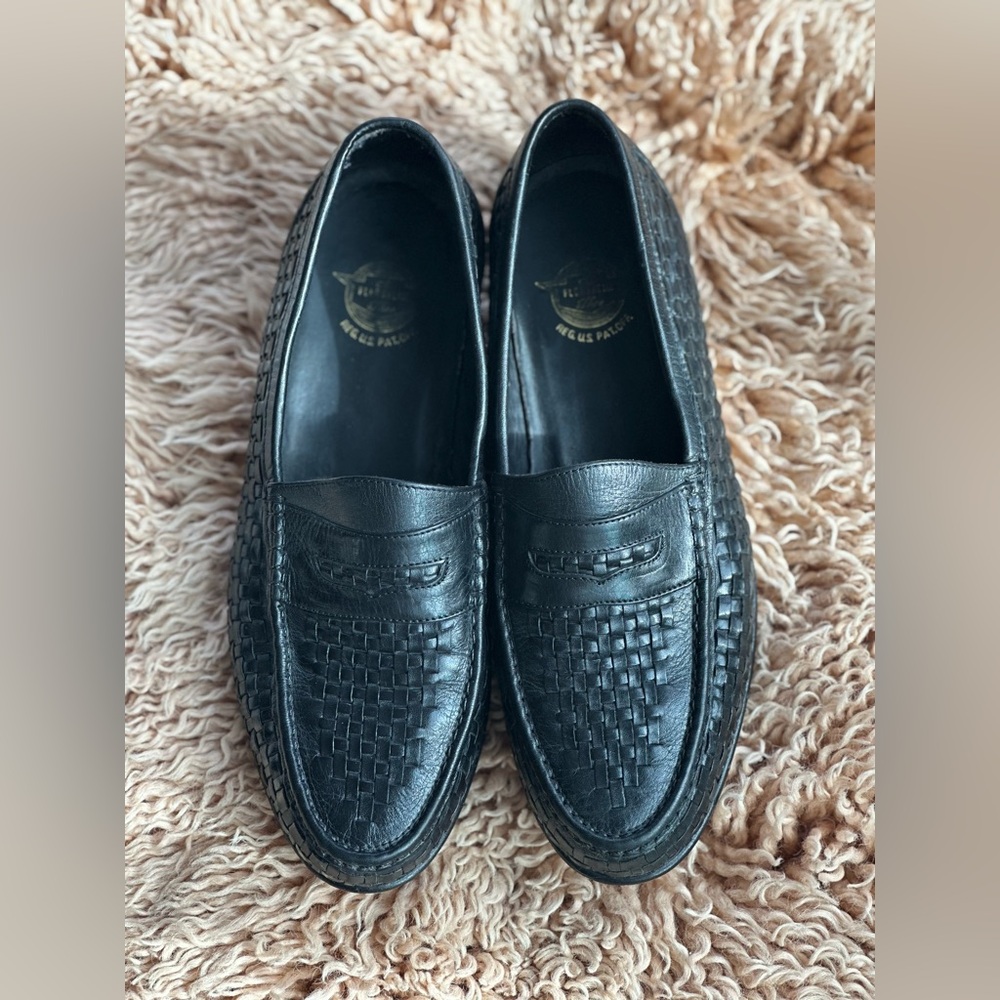 Florsheim Black leather woven “Crocodile” Pattern Loafers Made In Brazil
